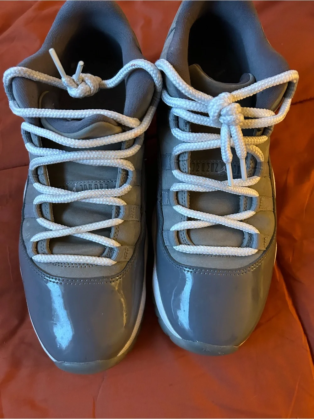 Jordan Men's Gray Patent Leather Athletic Sneakers with White Laces